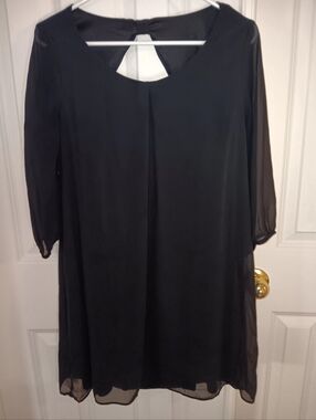 BCX Black Long-Sleeve Sheer Sleeve Shift Dress